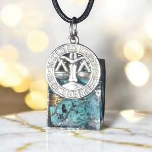 Libra Genuine Turquoise Pendant On Black Rope Chain